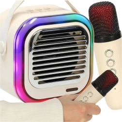 Set karaoke con altoparlante Bluetooth 10 W, 2 microfoni wireless e LED RGB – crema