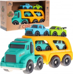 Bisarca interattiva con pianale e 4 macchinine in bioplastica per bambini dai 18 mesi – Giallo