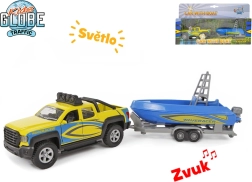 Kids Globe Traffic bisarca con barca 27 cm, modello in metallo con luce e suono