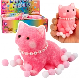 Morbido antistress squishy gattino con perline e pon pon, rosa 8 cm