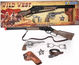 Set da cowboy – fucile, revolver, manette e stella da sceriffo per capsule