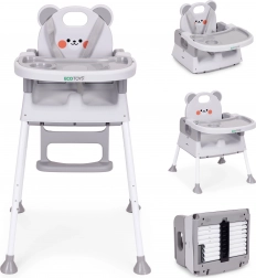 seggiolone per bambini 3 in 1 con doppio vassoio e cintura a 5 punti, grigio ECOTOYS