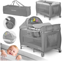 Lettino da viaggio con materasso e borsa per il trasporto 125×65×78 cm, grigio