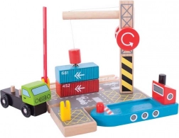 Bigjigs Rail terminal container con gru magnetica