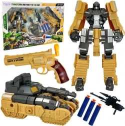 Woopie 3 in 1 robot trasformabile, carro armato e pistola a dardi in foam – marrone