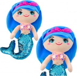 Sirena di peluche con coda di paillettes blu 30 cm