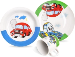 Set da colazione per bambini in porcellana Orion auto, 3 pezzi