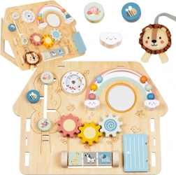 tavola manipolativa in legno a forma di casetta per bambini