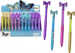 Penna a sfera con fiocchetto e cristalli, ricarica blu 0,7 mm