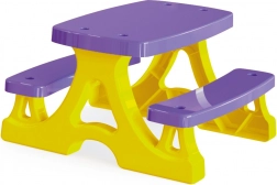 Tavolo da picnic in plastica con panchine, giallo‑viola