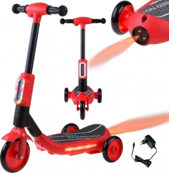 Monopattino elettrico a tre ruote per bambini con luci LED ed effetto vapore – Rosso