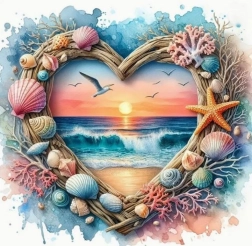 Pittura diamantata cuore con vista sulla spiaggia 30 × 40 cm