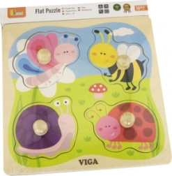 Viga puzzle in legno con animaletti del prato con pomelli