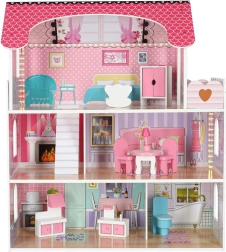 Casetta per bambole in legno con illuminazione LED, 70 cm, rosa