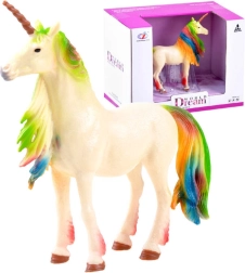 Figura da collezione di unicorno – Criniera arcobaleno, corpo color crema