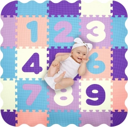 Humbi tappetino educativo in schiuma 3 in 1 con recinto e numeri, 120 × 120 cm, pastello