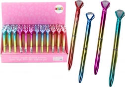 Penna a sfera con brillante “diamante”, corpo dorato, ricarica blu 0,7 mm