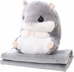 Criceto di peluche 3 in 1 con coperta e scaldamani, grigio 35 cm
