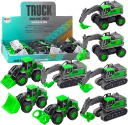 Veicolo da costruzione a retrocarica – mini escavatore, pala o bulldozer, verde