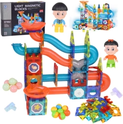 Mattoncini magnetici 3D Costruisci una grande pista a biglie luminosa 142 pezzi ZA5238