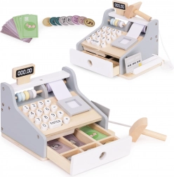 Cassa in legno per bambini con scanner, monete e carta di pagamento ECOTOYS