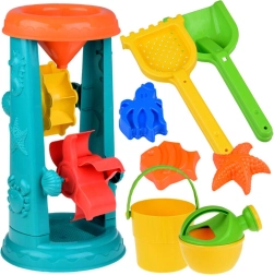 Grande set di giocattoli da sabbia con secchiello, rastrello e ruota d'acqua