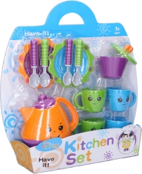 Set colorato di stoviglie da tè con faccine per bambini