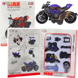 Motocicletta da assemblare 1:14, modello in metallo e plastica, nero-blu