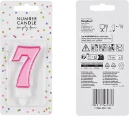 Candela rosa di compleanno a forma di numero 7