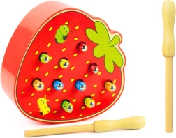 Gioco di cattura vermi in legno - Fragola rossa