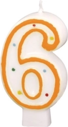 Candela di compleanno con numero 6 bianca con puntini colorati