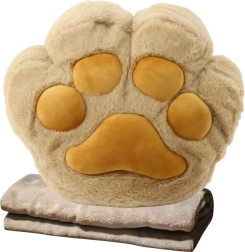 Cuscino peluche con tasca per le mani e coperta, beige 40 cm