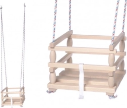 Altalena in legno per bambini con barriera di sicurezza