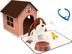 Cagnolino di peluche con cuccia e borsetta 18 cm