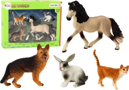 Set di figure di animali domestici - Cavallo, Cane, Coniglio, Gatto, 4 pezzi
