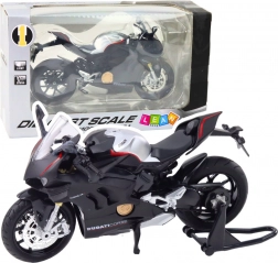 Motocicletta sportiva in metallo 1:12 con luci e suoni – V4 nera