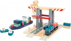 Small foot deposito portuale con accessori – ferrovia modulare in legno con gru e container