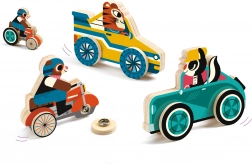 Veicoli di trasporto in legno con bottoni automatici di Djeco