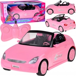 Cabriolet RC rosa per bambole con luci LED e telecomando
