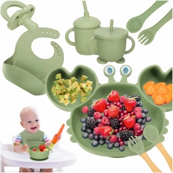 Stoviglie in silicone per bambini Granchio - verde, 19 pezzi