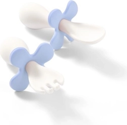 Posate per bambini ergonomiche BABY ONO, bianco-blu con paracolpi anti-soffocamento e custodia