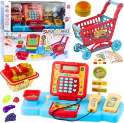 Set di gioco per bambini: cassa, cestino e alimenti con effetti