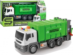 Camion della nettezza urbana verde con motore a frizione ed effetti sonori 1:16