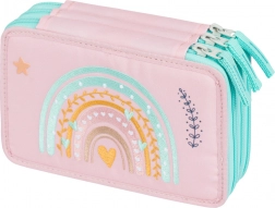 BAAGL Astuccio scolastico a tre scomparti Arcobaleno rosa