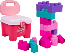 Set di morbidi mattoncini da costruzione con contenitore rosa a forma di sedia
