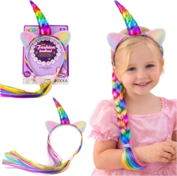 Cerchietto con corno da unicorno e capelli colorati per intrecciare