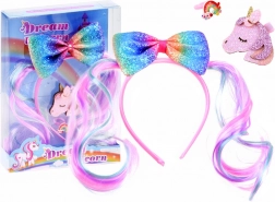 Set di accessori per capelli da bambina con fiocco arcobaleno, unicorno e anellino