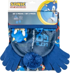Set invernale per bambini SONIC – berretto con pompon, guanti e scaldacollo