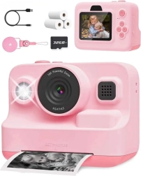 Fotocamera istantanea per bambini con stampante, video e giochi, rosa