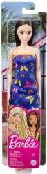 Bambola Barbie elegante bruna con abito blu a motivo farfalle